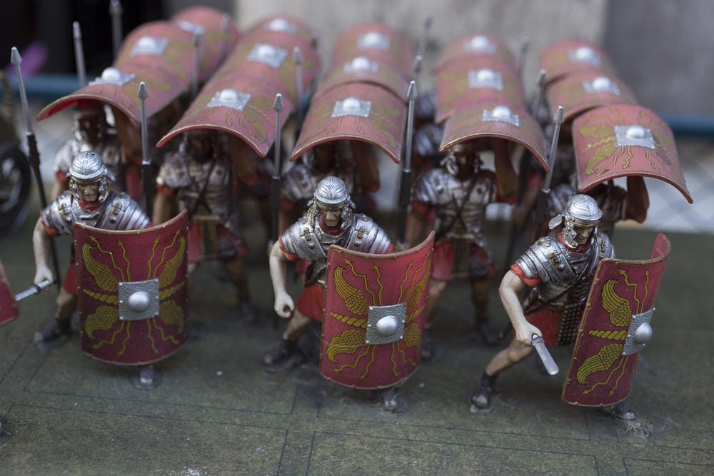 Miniature of roman empire' soldiers in turtle formation