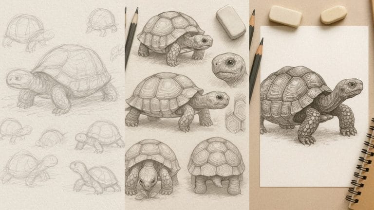 3 Tortoise Drawing Ideas With Step By Step Sketching Guide